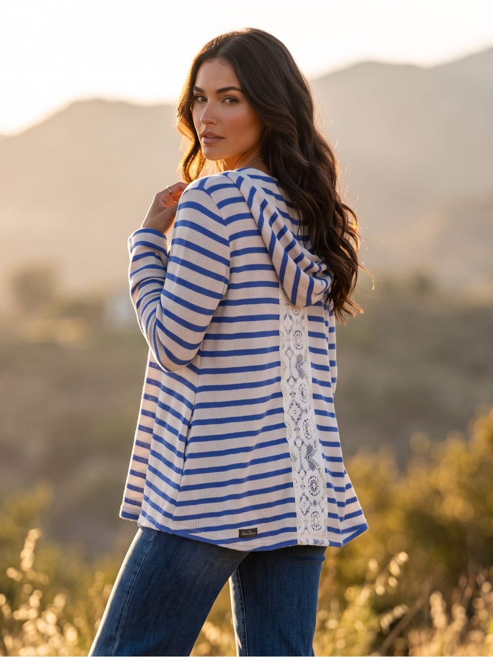 Matilda Jane Midway Hooded Wrap Navy & White Striped Hooded Cardigan